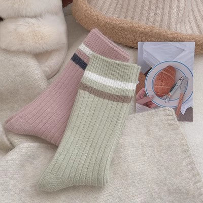 Striped plush socks, pure cotton thickened warm long socks m1915010462