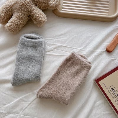 Rabbit wool socks, children's mid tube socks, solid color cashmere pile socks m1915010460