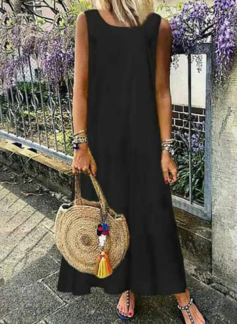 Solid Tunic Round Neckline Maxi Shift Dress m161503456 (5593877)