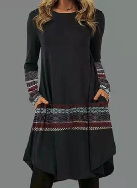 Color Block Round Neckline Long Sleeve Above Knee A line Dress m161512574 (5829410)
