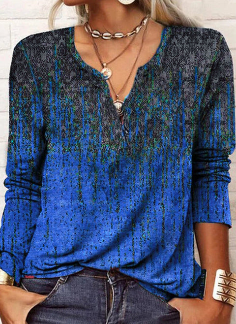 Color Block V Neckline Long Sleeve Blouses m161512916 (5829598)