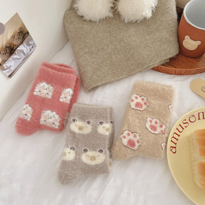 Cartoon mink wool socks for children in autumn and winter with plush thickened warm cute fur home floor socks m1915010440