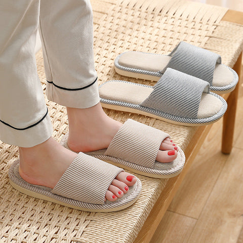 Pantoufles en lin de saison pour femmes, maison m1915010543 