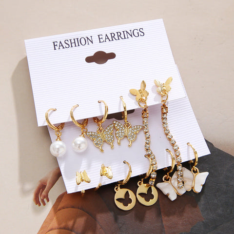 Multi layer geometric circle butterfly heart earrings m1915010502