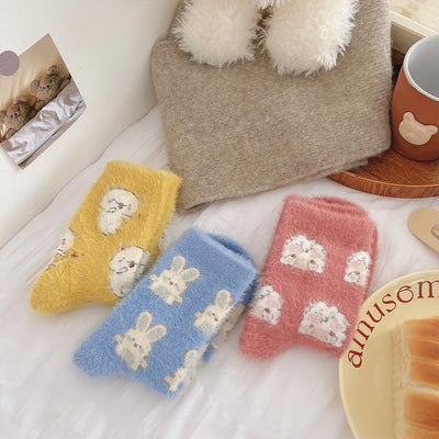Cartoon mink wool socks for children in autumn and winter with plush thickened warm cute fur home floor socks m1915010440