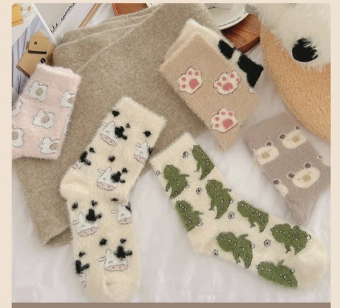 Cartoon mink wool socks for children in autumn and winter with plush thickened warm cute fur home floor socks m1915010440