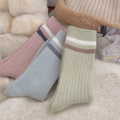 Striped plush socks, pure cotton thickened warm long socks m1915010462